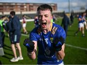 7 April 2024; John Paul Nolan of Wicklow celebrates after the Leinster GAA Football Senior Championship Round 1 match between Westmeath and Wicklow at Laois Hire O’Moore Park in Portlaoise, Laois. Photo by David Fitzgerald/Sportsfile