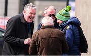7 April 2024; Ciaran Mullooly, left, canvassing before the Leinster GAA Football Senior Championship Round 1 match between Longford and Meath at Glennon Brothers Pearse Park in Longford. Photo by Ray McManus/Sportsfile