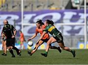 7 April 2024; Emily Druse of Armagh is tackled by Kayleigh Cronin of Kerry during the Lidl LGFA National League Division 1 final match between Armagh and Kerry at Croke Park in Dublin. Photo by Stephen Marken/Sportsfile