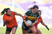 7 April 2024; Mary O Connell of Kerry is tackled by Aimee Mackin of Armagh during the Lidl LGFA National League Division 1 final match between Armagh and Kerry at Croke Park in Dublin. Photo by Stephen Marken/Sportsfile