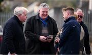 7 April 2024; Ciaran Mullooly, with Michael Fitzmaurice T.D. to his right, canvassing before the Leinster GAA Football Senior Championship Round 1 match between Longford and Meath at Glennon Brothers Pearse Park in Longford. Photo by Ray McManus/Sportsfile