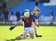 7 April 2024; Luke Loughlin of Westmeath in action against Tom Moran of Wicklow during the Leinster GAA Football Senior Championship Round 1 match between Westmeath and Wicklow at Laois Hire O’Moore Park in Portlaoise, Laois. Photo by David Fitzgerald/Sportsfile
