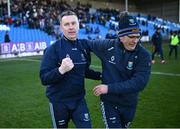 7 April 2024; Wicklow manager Oisin McConville, left, and kitman Declan Doyle celebrate after the Leinster GAA Football Senior Championship Round 1 match between Westmeath and Wicklow at Laois Hire O’Moore Park in Portlaoise, Laois. Photo by David Fitzgerald/Sportsfile