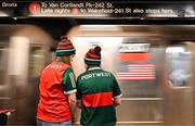 7 April 2024; Mayo supporters Clodagh and Orla Brennan, originally from Killeen, Mayo, but living in London, wait to board the number one subway at Time's Square 42 St station before the Connacht GAA Football Senior Championship quarter-final match between New York and Mayo at Gaelic Park in New York, USA. Photo by Sam Barnes/Sportsfile