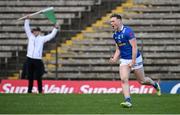 7 April 2024; Paddy Lynch of Cavan celebrates after scoring his side's third goal during the Ulster GAA Football Senior Championship preliminary round match between Monaghan and Cavan at St Tiernach's Park in Clones, Monaghan. Photo by Ramsey Cardy/Sportsfile