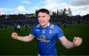 7 April 2024; Niall Carolan of Cavan celebrates after the Ulster GAA Football Senior Championship preliminary round match between Monaghan and Cavan at St Tiernach's Park in Clones, Monaghan. Photo by Ramsey Cardy/Sportsfile