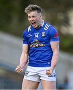 7 April 2024; Paddy Lynch of Cavan celebrates at the final whistle of the Ulster GAA Football Senior Championship preliminary round match between Monaghan and Cavan at St Tiernach's Park in Clones, Monaghan. Photo by Ramsey Cardy/Sportsfile