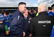 7 April 2024; Cavan manager Raymond Galligan, left, celebrates with operations manager Padraig Galligan after the Ulster GAA Football Senior Championship preliminary round match between Monaghan and Cavan at St Tiernach's Park in Clones, Monaghan. Photo by Ramsey Cardy/Sportsfile