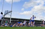 7 April 2024; Michael Hamill of Monaghan celebrates after scoring his side's first goal during the Ulster GAA Football Senior Championship preliminary round match between Monaghan and Cavan at St Tiernach's Park in Clones, Monaghan. Photo by Ramsey Cardy/Sportsfile