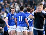 7 April 2024; Cavan players, left to right, Cormac O'Reilly, Gerard Smith, Ciarán Brady, and Oisin Kiernan, celebrate after the Ulster GAA Football Senior Championship preliminary round match between Monaghan and Cavan at St Tiernach's Park in Clones, Monaghan. Photo by Daire Brennan/Sportsfile