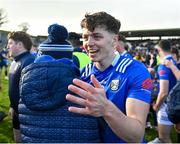 7 April 2024; Luke Fortune of Cavan celebrates after the Ulster GAA Football Senior Championship preliminary round match between Monaghan and Cavan at St Tiernach's Park in Clones, Monaghan. Photo by Daire Brennan/Sportsfile