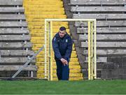 7 April 2024; Cavan manager Raymond Galligan returns from an interview with RTÉ after the Ulster GAA Football Senior Championship preliminary round match between Monaghan and Cavan at St Tiernach's Park in Clones, Monaghan. Photo by Daire Brennan/Sportsfile