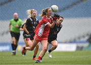 7 April 2024; Aoife Horisk of Tyrone in action against Claire Sullivan of Kildare during the Lidl LGFA National League Division 2 final match between Kildare and Tyrone at Croke Park in Dublin. Photo by Stephen Marken/Sportsfile