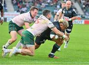 7 April 2024; Siegfried Fisi'Ihoi of Section Paloise dives over the line to score his side's third try during the Challenge Cup Round of 16 match between Section Paloise and Connacht at Stade du Hameau in Pau, France. Photo by Loic Cousin/Sportsfile