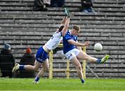 7 April 2024; Paddy Lynch of Cavan in action against Killian Lavelle of Monaghan during the Ulster GAA Football Senior Championship preliminary round match between Monaghan and Cavan at St Tiernach's Park in Clones, Monaghan. Photo by Daire Brennan/Sportsfile