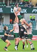 7 April 2024; Niall Murray of Connacht wins possession in a lineout during the Challenge Cup Round of 16 match between Section Paloise and Connacht at Stade du Hameau in Pau, France. Photo by Loic Cousin/Sportsfile
