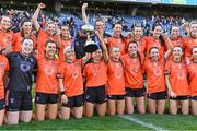 7 April 2024; Armagh players celebrate after their side's victory in the Lidl LGFA National League Division 1 final match between Armagh and Kerry at Croke Park in Dublin. Photo by Piaras Ó Mídheach/Sportsfile