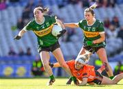 7 April 2024; Eilís Lynch of Kerry in action against Lauren McConville of Armagh during the Lidl LGFA National League Division 1 final match between Armagh and Kerry at Croke Park in Dublin. Photo by Piaras Ó Mídheach/Sportsfile
