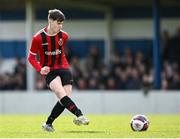 7 April 2024; Timmy Kelly of Malahide United during the FAI Under 17 Cup final match between Malahide United and Peamount United at Whitehall Stadium in Dublin. Photo by Seb Daly/Sportsfile