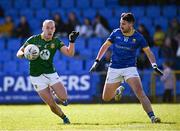 7 April 2024; Ross Ryan of Meath in action against Mark Hughes of Longford during the Leinster GAA Football Senior Championship Round 1 match between Longford and Meath at Glennon Brothers Pearse Park in Longford. Photo by Ray McManus/Sportsfile