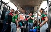 7 April 2024; Mayo supporters onboard the number one subway at Time's Square 42 St station before the Connacht GAA Football Senior Championship quarter-final match between New York and Mayo at Gaelic Park in New York, USA. Photo by Sam Barnes/Sportsfile