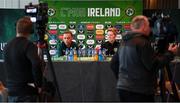 8 April 2024; Katie McCabe and head coach Eileen Gleeson during a Republic of Ireland Women's media conference at the Castleknock Hotel in Dublin. Photo by Stephen McCarthy/Sportsfile