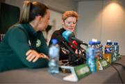 8 April 2024; Head coach Eileen Gleeson and Katie McCabe during a Republic of Ireland Women's media conference at the Castleknock Hotel in Dublin. Photo by Stephen McCarthy/Sportsfile