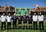 7 April 2024; Referee Martin McNally with his umpires and officials before during the Connacht GAA Football Senior Championship quarter-final match between New York and Mayo at Gaelic Park in New York, USA. Photo by Sam Barnes/Sportsfile