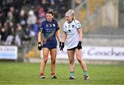 6 April 2024; Bronagh Nolan of Carlow and Grace Mullane of Limerick during the Lidl LGFA National League Division 4 final match between Carlow and Limerick at St Brendan’s Park in Birr, Offaly. Photo by Ben McShane/Sportsfile