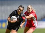 7 April 2024; Niamh Farrelly of Kildare in action against Jayne Lyons of Tyrone during the Lidl LGFA National League Division 1 final match between Armagh and Kerry at Croke Park in Dublin. Photo by Stephen Marken/Sportsfile