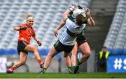 7 April 2024; Kerry goalkeeper Mary Ellen Bolger saves a shot from Lauren McConville of Armagh during the Lidl LGFA National League Division 1 final match between Armagh and Kerry at Croke Park in Dublin. Photo by Stephen Marken/Sportsfile