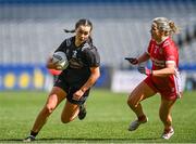 7 April 2024; Niamh Farrelly of Kildare in action against Jayne Lyons of Tyrone during the Lidl LGFA National League Division 2 final match between Kildare and Tyrone at Croke Park in Dublin. Photo by Stephen Marken/Sportsfile