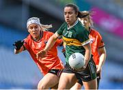 7 April 2024; Danielle O'Leary of Kerry in action against Lauren McConville of Armagh during the Lidl LGFA National League Division 1 final match between Armagh and Kerry at Croke Park in Dublin. Photo by Stephen Marken/Sportsfile