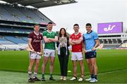 8 April 2024; Susan Brady, Managing Director, Consumer and Small Business, eir, with ambassadors from left, Conor Whelan, Galway, Declan Hannon, Limerick, Shane Kingston, Cork, and Eoghan O'Donnell, Dublin, pictured at the launch of the eir GAA Hurling All-Ireland Senior Championship in Croke Park Stadium ahead of the 2024 season kick off. Bringing the ‘eir for all’ commitment to life, eir announced an exclusive opportunity for its subscribers to sign-up for the GAAGO Season Pass at a reduced rate of €59, representing a saving of over 25%. This will provide exclusive access to livestream 38 All-Ireland Hurling and Football Championship matches between now and the end of the season. Photo by Ramsey Cardy/Sportsfile