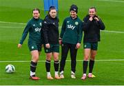 8 April 2024; Republic of Ireland players, from left, Tyler Toland, Lucy Quinn, Aoife Mannion and Abbie Larkin during a Republic of Ireland Women's training session at the Aviva Stadium in Dublin. Photo by Tyler Miller/Sportsfile