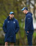8 April 2024; Senior coach Jacques Nienaber and head coach Leo Cullen during a Leinster Rugby squad training session at UCD in Dublin. Photo by Harry Murphy/Sportsfile