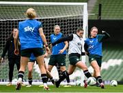 8 April 2024; Heather Payne, right, and Emily Whelan during a Republic of Ireland Women's training session at the Aviva Stadium in Dublin. Photo by Stephen McCarthy/Sportsfile