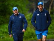 8 April 2024; Kicking coach and lead performance analyst Emmet Farrell and backs coach Andrew Goodman during a Leinster Rugby squad training session at UCD in Dublin. Photo by Harry Murphy/Sportsfile