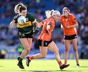 7 April 2024; Cáit Lynch of Kerry in action against Lauren McConville of Armagh during the Lidl LGFA National League Division 1 final match between Armagh and Kerry at Croke Park in Dublin. Photo by Piaras Ó Mídheach/Sportsfile