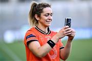 7 April 2024; Caroline O'Hanlon of Armagh takes a photo of a team-mate after victory in the Lidl LGFA National League Division 1 final match between Armagh and Kerry at Croke Park in Dublin. Photo by Piaras Ó Mídheach/Sportsfile