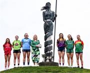9 April 2024; Leinster LGFA President Trina Murray with players, from left, Minor C finalist Brígh McEnteggart of Louth, Minor A finalist Sophie Knightly of Kildare, Minor B finalists Líadan Murphy of Dublin and Beibhinn McDonald of Wexford, Minor A finalist Kerrie Cole of Meath and Minor C semi-finalist Clodagh Mahon of Carlow at the Leinster LGFA Minor Captains’ evening at Dún na Sí Park in Moate, Westmeath, ahead of the upcoming 2024 Minor Championship Finals. Photo by Piaras Ó Mídheach/Sportsfile