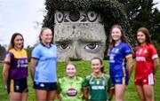 9 April 2024; Players, from left, Beibhinn McDonald of Wexford and Líadan Murphy of Dublin, Minor B finalists, Sophie Knightly of Kildare and Kerrie Cole of Meath, Minor A finalists, and Minor C semi-finalist Leila Shannon of Wicklow and Minor C finalist Brígh McEnteggart of Louth at the Leinster LGFA Minor Captains’ evening at Dún na Sí Park in Moate, Westmeath, ahead of the upcoming 2024 Minor Championship Finals. Photo by Piaras Ó Mídheach/Sportsfile