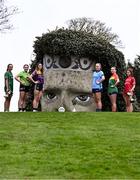 9 April 2024; Players, from left, Kerrie Cole of Meath and Sophie Knightly of Kildare, Minor A finalists, Beibhinn McDonald of Wexford and Líadan Murphy of Dublin, Minor B finalists, and Minor C semi-finalist Clodagh Mahon of Carlow and Minor C finalist Brígh McEnteggart of Louth at the Leinster LGFA Minor Captains’ evening at Dún na Sí Park in Moate, Westmeath, ahead of the upcoming 2024 Minor Championship Finals. Photo by Piaras Ó Mídheach/Sportsfile