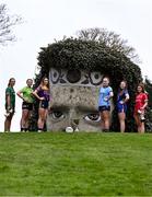 9 April 2024; Players, from left, Kerrie Cole of Meath and Sophie Knightly of Kildare, Minor A finalists, Beibhinn McDonald of Wexford and Líadan Murphy of Dublin, Minor B finalists, and Minor C semi-finalist Leila Shannon of Wicklow and Minor C finalist Brígh McEnteggart of Louth at the Leinster LGFA Minor Captains’ evening at Dún na Sí Park in Moate, Westmeath, ahead of the upcoming 2024 Minor Championship Finals. Photo by Piaras Ó Mídheach/Sportsfile