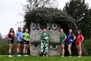 9 April 2024; Leinster LGFA President Trina Murray with players, from left, Beibhinn McDonald of Wexford and Líadan Murphy of Dublin, Minor B finalists, Sophie Knightly of Kildare and Kerrie Cole of Meath, Minor A finalists, and Minor C semi-finalist Leila Shannon of Wicklow and Minor C finalist Brígh McEnteggart of Louth at the Leinster LGFA Minor Captains’ evening at Dún na Sí Park in Moate, Westmeath, ahead of the upcoming 2024 Minor Championship Finals. Photo by Piaras Ó Mídheach/Sportsfile