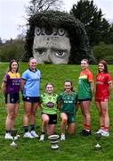 9 April 2024; Players, from left, Beibhinn McDonald of Wexford and Líadan Murphy of Dublin, Minor B finalists, Sophie Knightly of Kildare and Kerrie Cole of Meath, Minor A finalists, and Minor C semi-finalist Clodagh Mahon of Carlow and Minor C finalist Brígh McEnteggart of Louth at the Leinster LGFA Minor Captains’ evening at Dún na Sí Park in Moate, Westmeath, ahead of the upcoming 2024 Minor Championship Finals.   Photo by Piaras Ó Mídheach/Sportsfile
