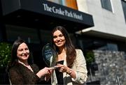 9 April 2024; Kildare’s Ellie O’Toole is presented with The Croke Park Hotel/LGFA Player of the Month award for March 2024 by Ina Lazar, Assistant Director of Sales, The Croke Park Hotel, at The Croke Park Hotel in Jones Road, Dublin. A newcomer to the Kildare panel in 2024, Ellie was a stand-out player for the Lilywhites in their Lidl NFL Division 2 outings against Laois and Tyrone in March. Kildare were crowned 2024 Lidl NFL Division 2 champions at Croke Park last Sunday, with Ellie coming off the bench in the second half to play a key role. Photo by Tyler Miller/Sportsfile
