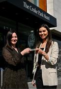 9 April 2024; Kildare’s Ellie O’Toole is presented with The Croke Park Hotel/LGFA Player of the Month award for March 2024 by Ina Lazar, Assistant Director of Sales, The Croke Park Hotel, at The Croke Park Hotel in Jones Road, Dublin. A newcomer to the Kildare panel in 2024, Ellie was a stand-out player for the Lilywhites in their Lidl NFL Division 2 outings against Laois and Tyrone in March. Kildare were crowned 2024 Lidl NFL Division 2 champions at Croke Park last Sunday, with Ellie coming off the bench in the second half to play a key role. Photo by Tyler Miller/Sportsfile