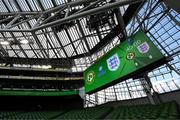 9 April 2024; A general view of the big screen at the Aviva Stadium before the UEFA Women's European Championship qualifying group A match between Republic of Ireland and England at Aviva Stadium in Dublin. Photo by Stephen McCarthy/Sportsfile