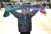 9 April 2024; Republic of Ireland Ireland supporter Alex Lynch, age 8, from the Liberties, Dublin, before the UEFA Women's European Championship qualifying group A match between Republic of Ireland and England at Aviva Stadium in Dublin. Photo by Ramsey Cardy/Sportsfile